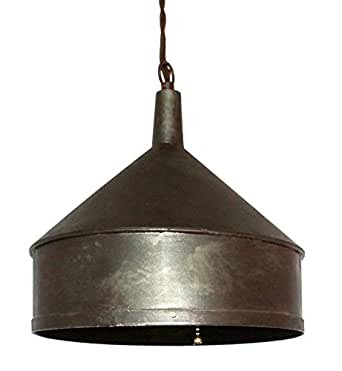Plug in rustic primitive funnel metal swag lamp hanging