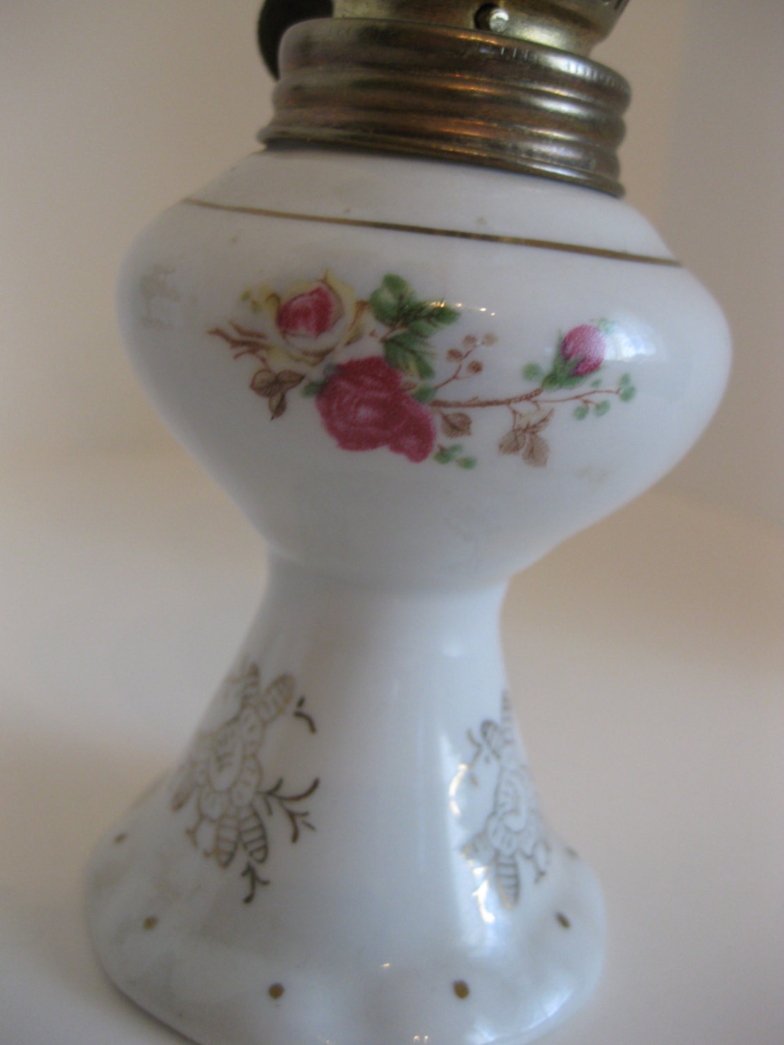 Porcelain antique oil lamp pink rose shabby chic rustic