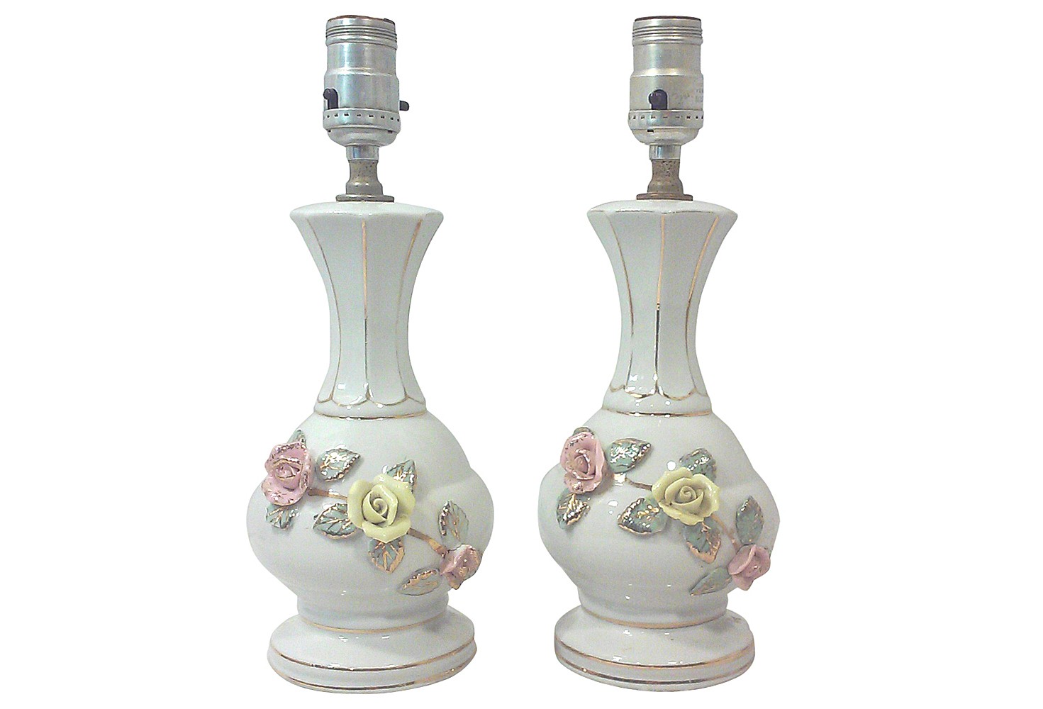 Porcelain lamps adorned with pastel roses pair omero home