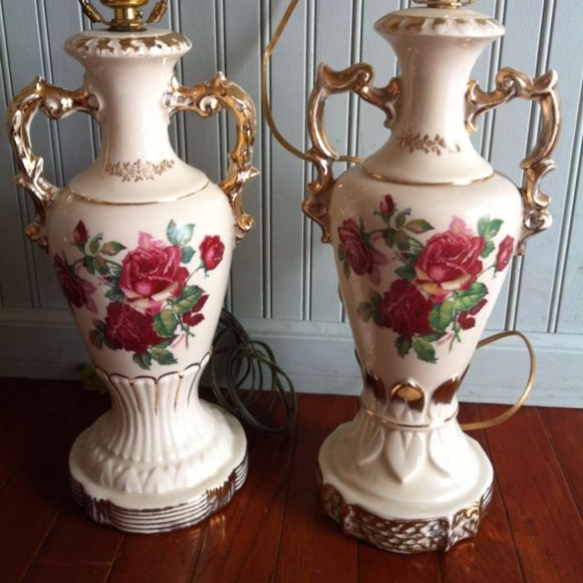 Porcelain red rose lamps porcelain roses hand painted