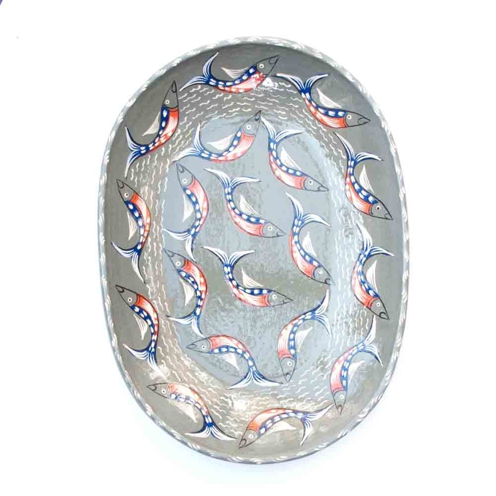 Raquel pottery fish oval plate grey milagros