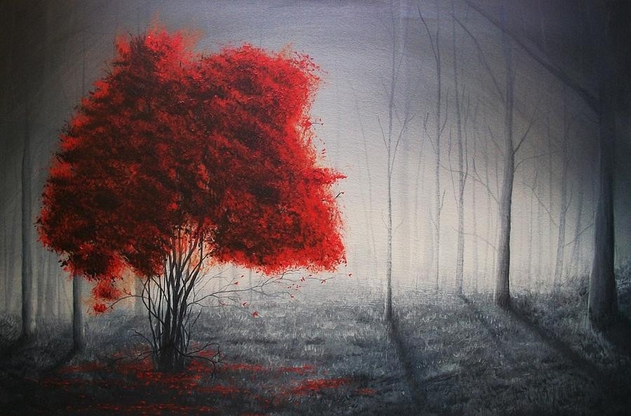 Red tree painting by derek clark