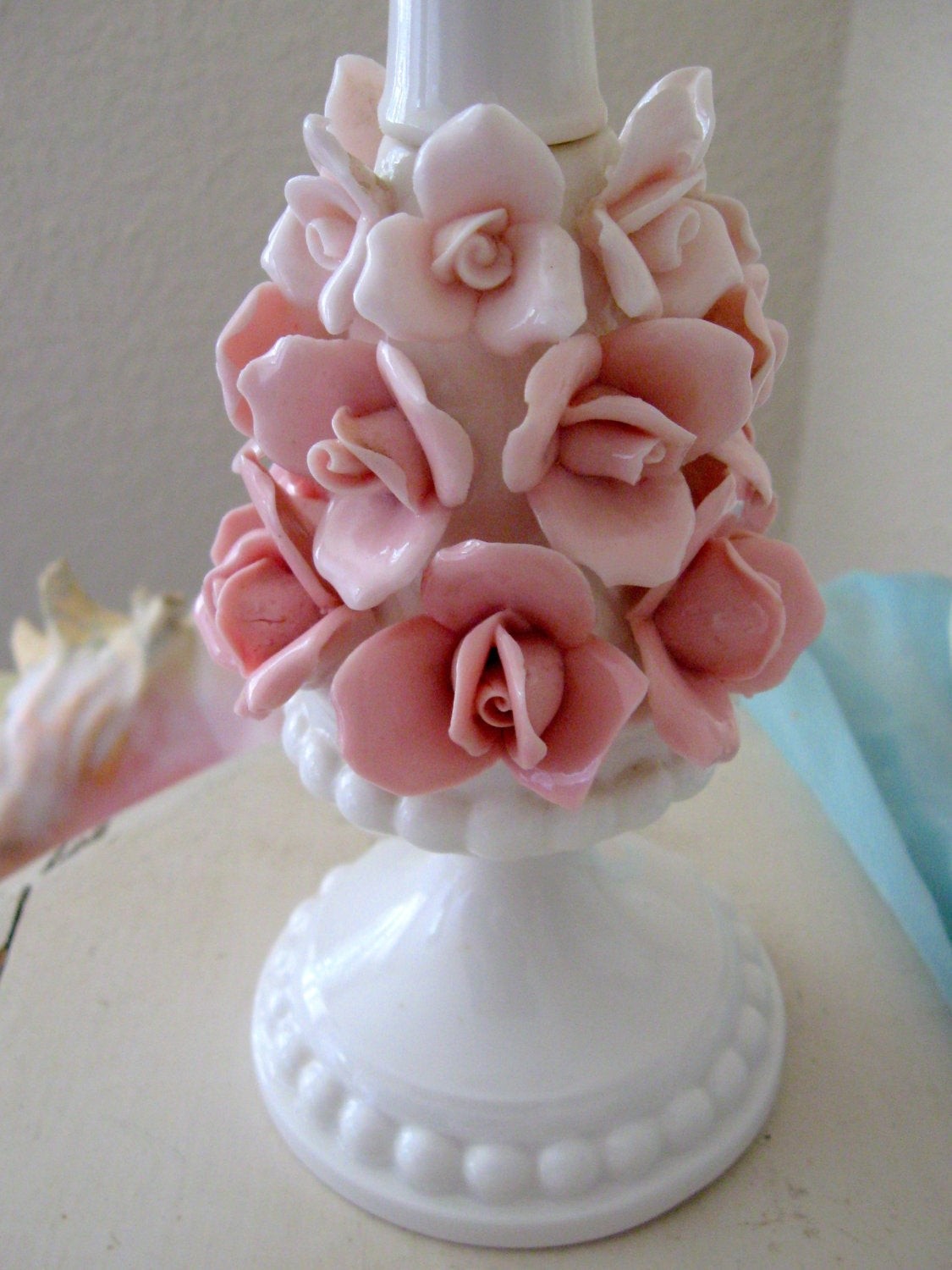 Rose lamp capodimonte roses made in italy pink and by