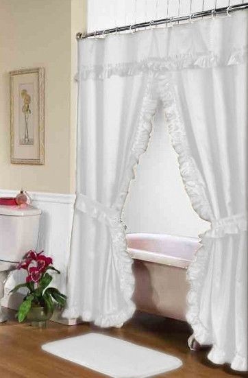 Ruffled double swag shower curtain with valance tie 2
