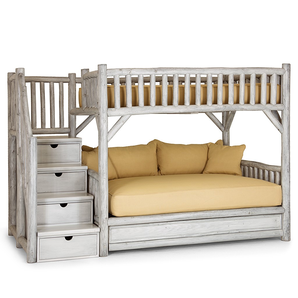 Rustic bunk bed with trundle and stairs la lune collection