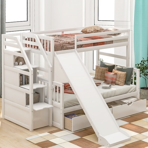 Shop twin over full bunk bed with drawers and slide