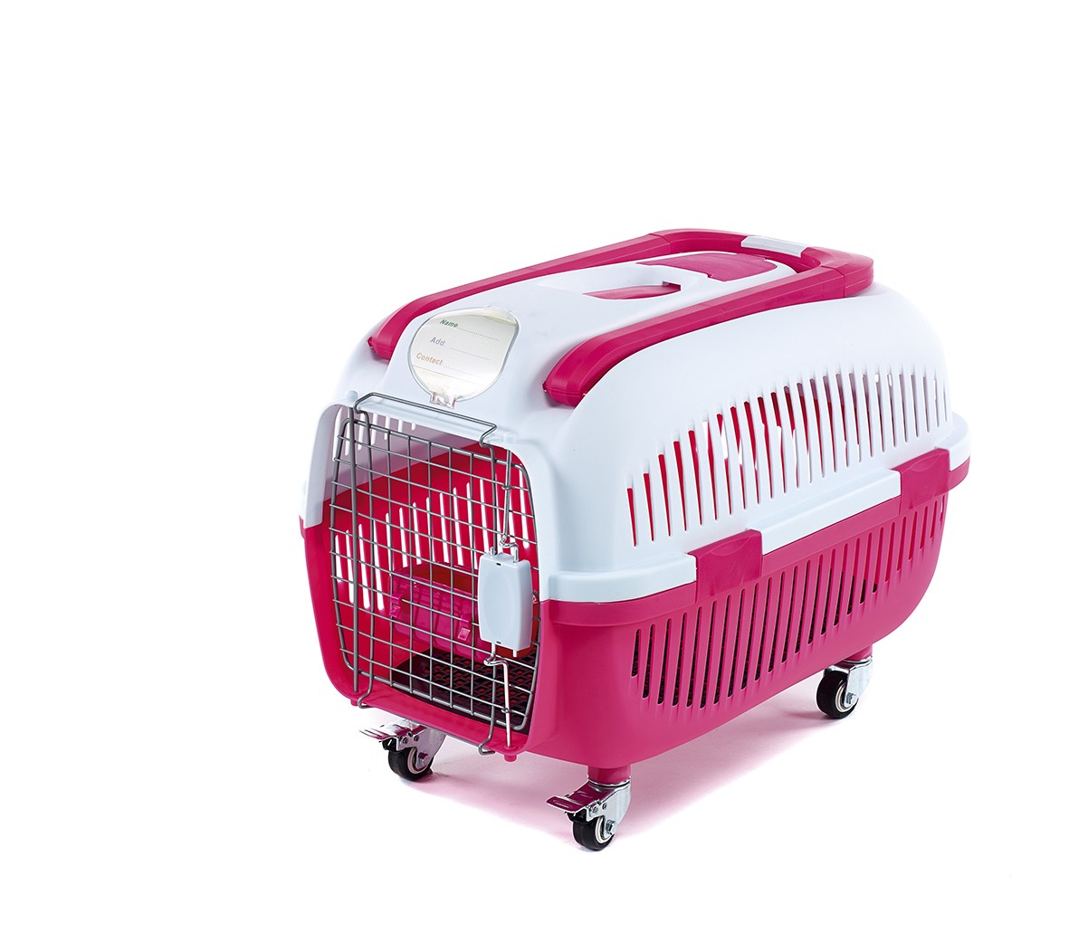 Siva cat dog wheeled transport crate cage carrier pink