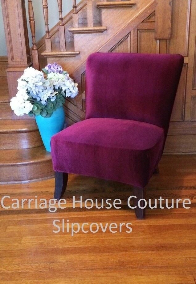 Slipcover cranberry velvet cover for slipper chair armless