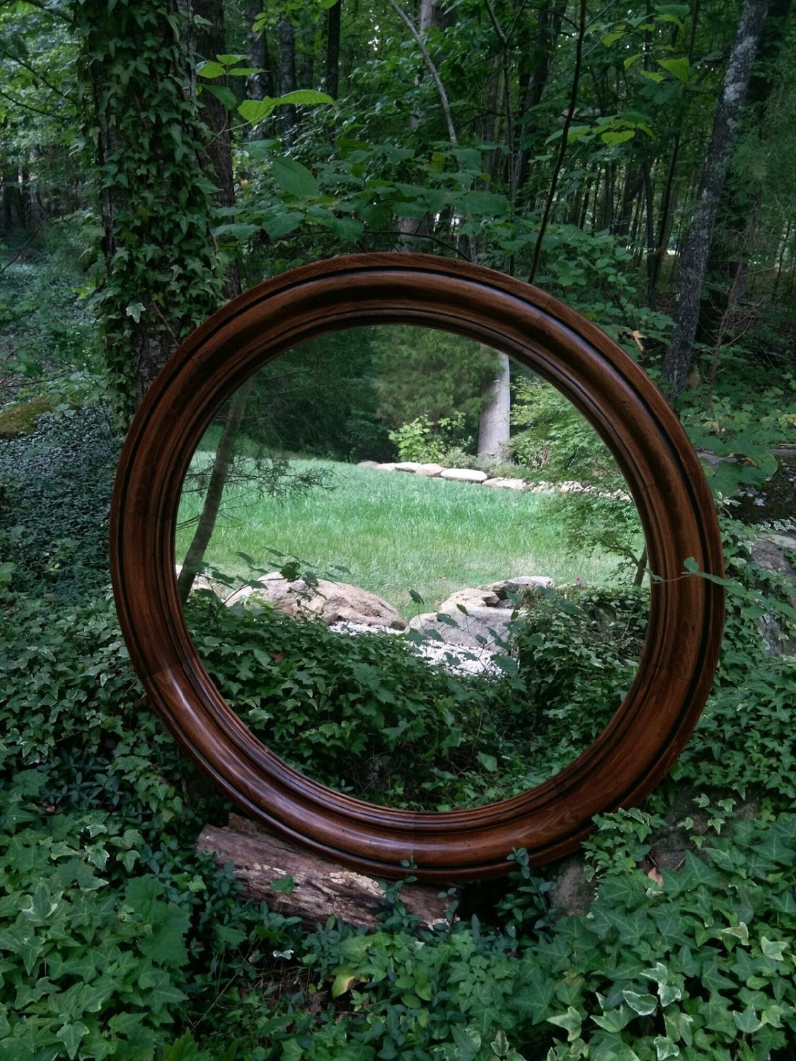 Solid wood mirror large round mirror rustic mirror 40 inch