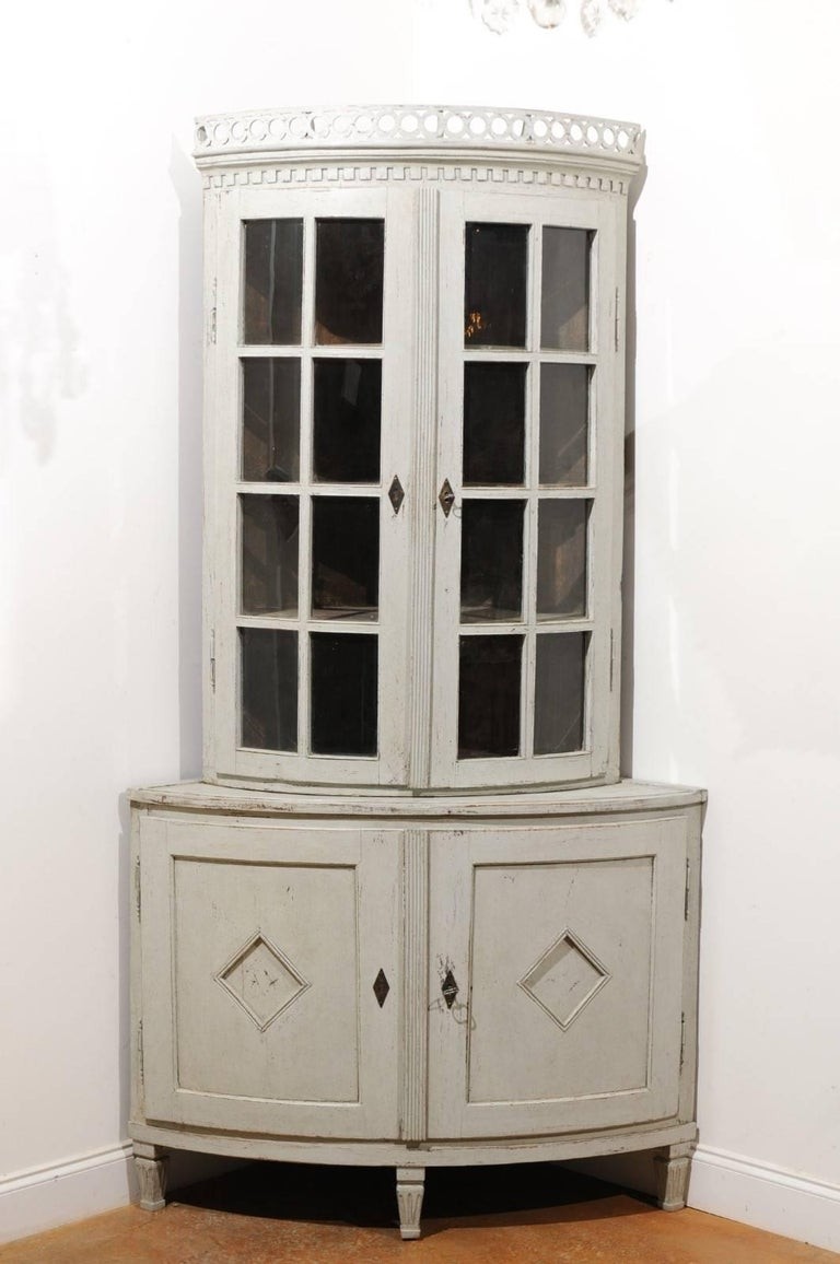 Swedish 1850s gustavian style corner cabinet with glass