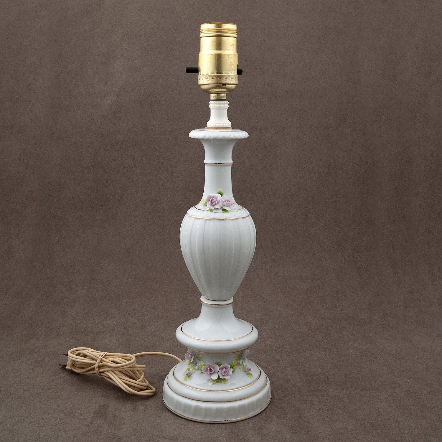 Vintage porcelain rose lamp made in japan gold trimmed