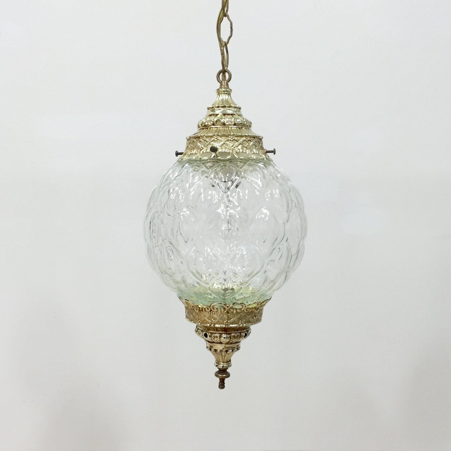 Vintage swag lamp pendant light plug in clear pressed glass