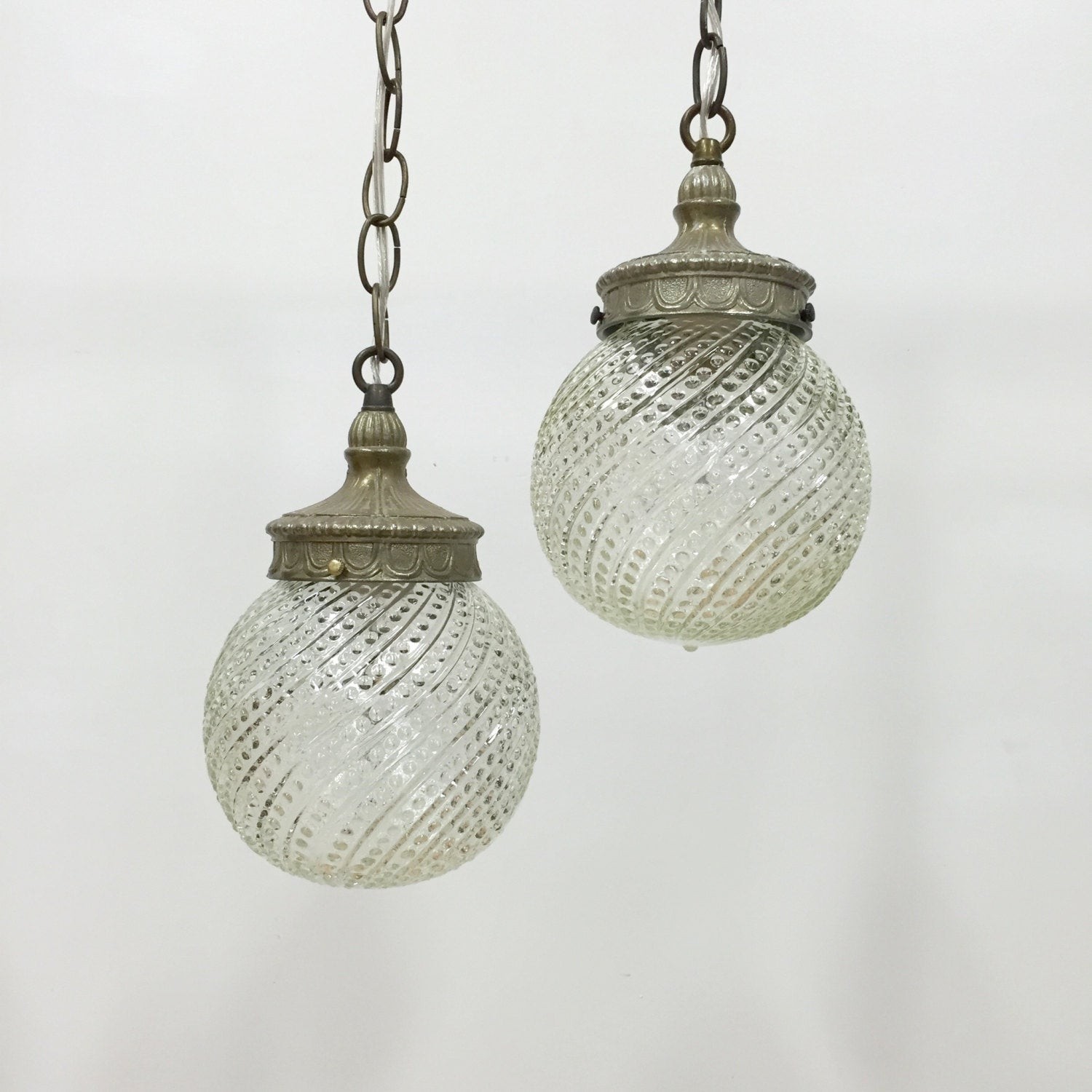 Vintage swag lamp pendant light set plug in clear pressed