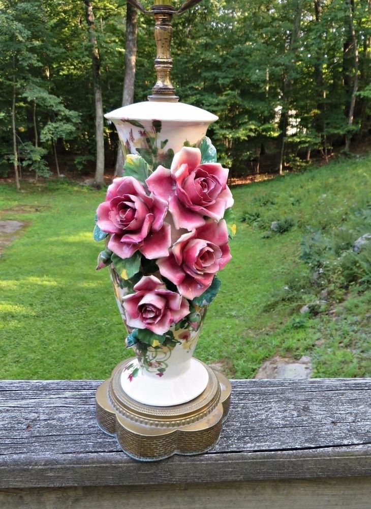 Vtg 50s capodimonte porcelain rose roses flowers table