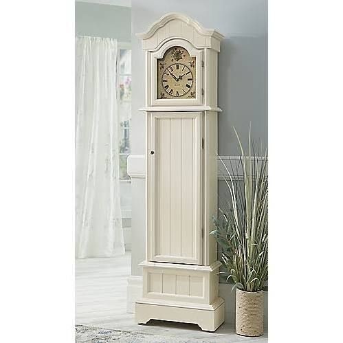 White grandfather clock tall cabinet storage
