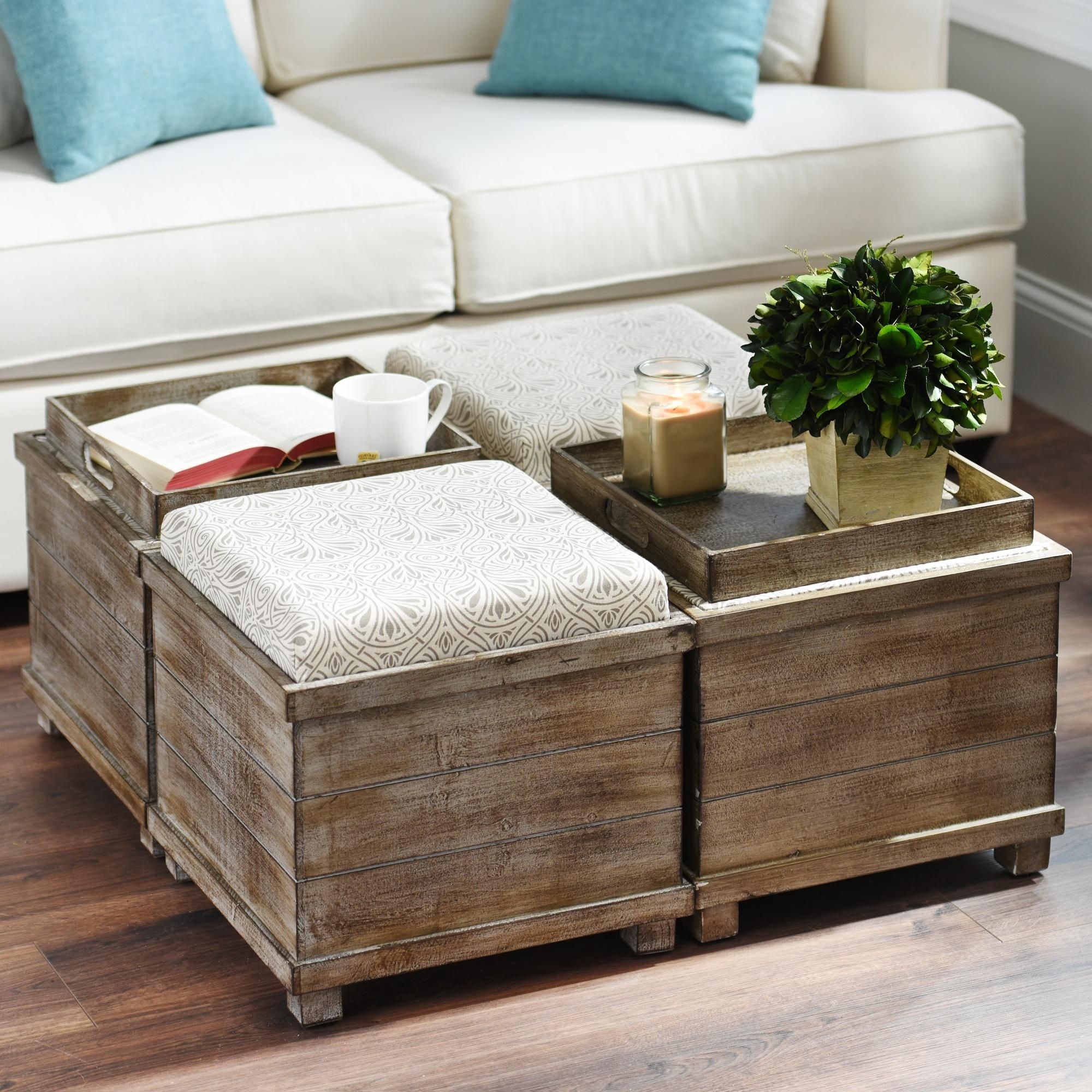 12 champagne cube coffee table with 4 storage ottomans