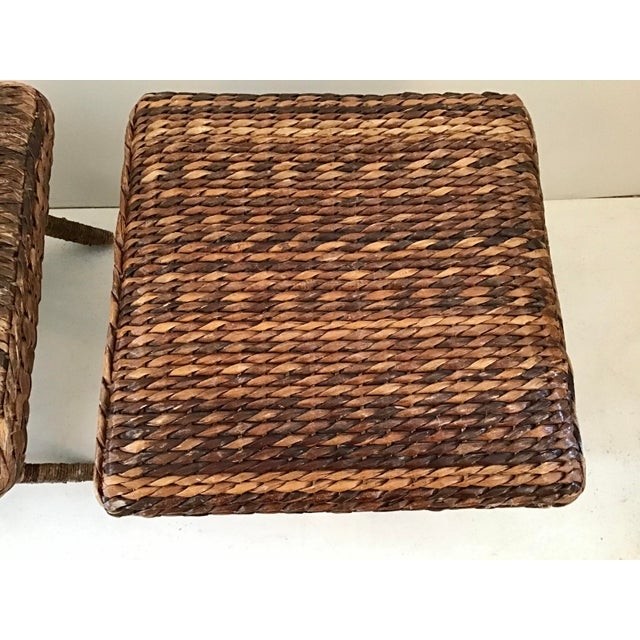 1980s vintage woven seagrass x bench ottomans a pair 3