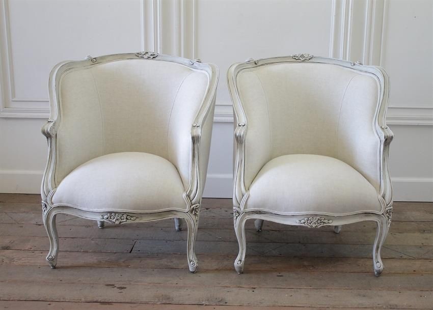 20th century painted and upholstered pair of linen bergere