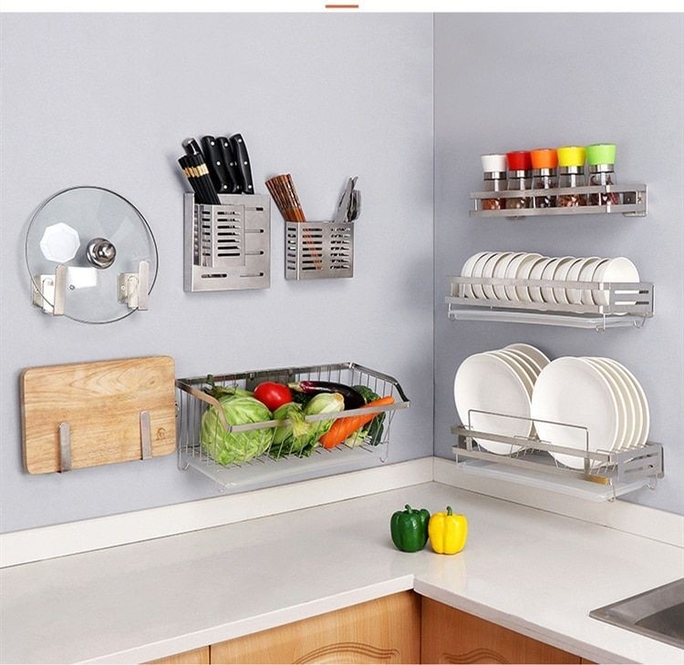 304 stainless steel wall mount kitchen storage rack wall