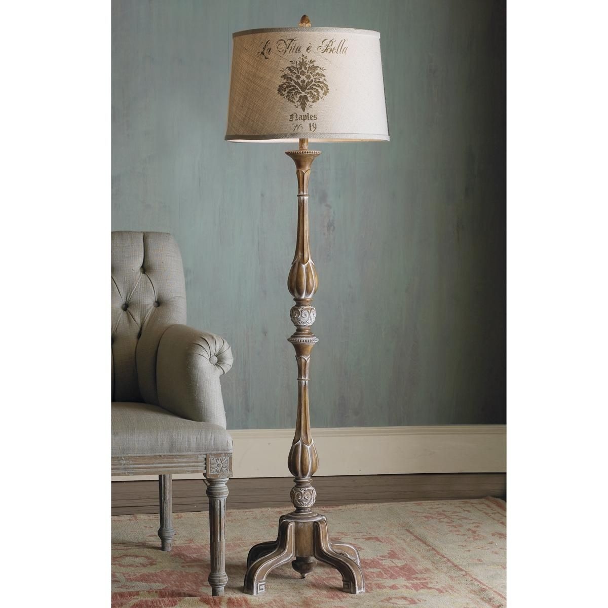 62 french provincial pickled wood floor lamp with