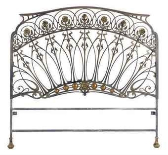 A french wrought iron and gilt bronze twin size headboard