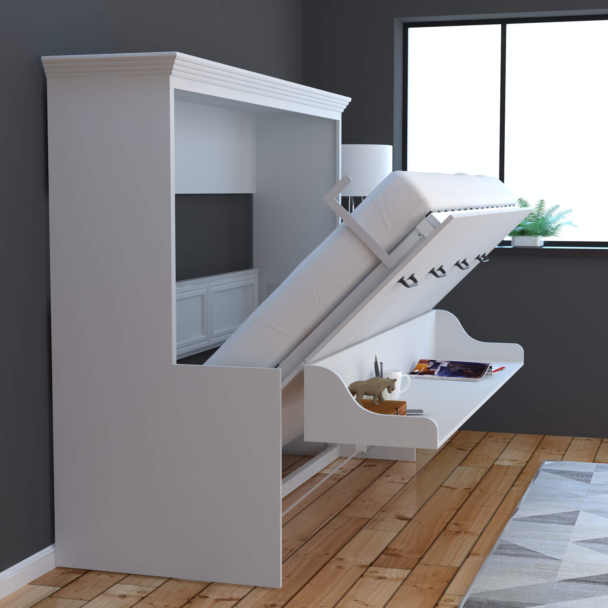 Adonis horizontal murphy bed with desk combo white