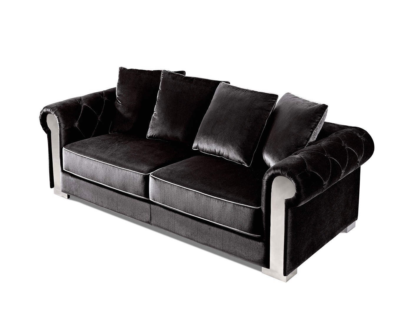 Amara modern black velvet sofa loveseat w grey piping