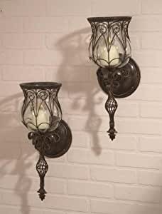 Amazon com set of 2 hurricane wall candle sconces old