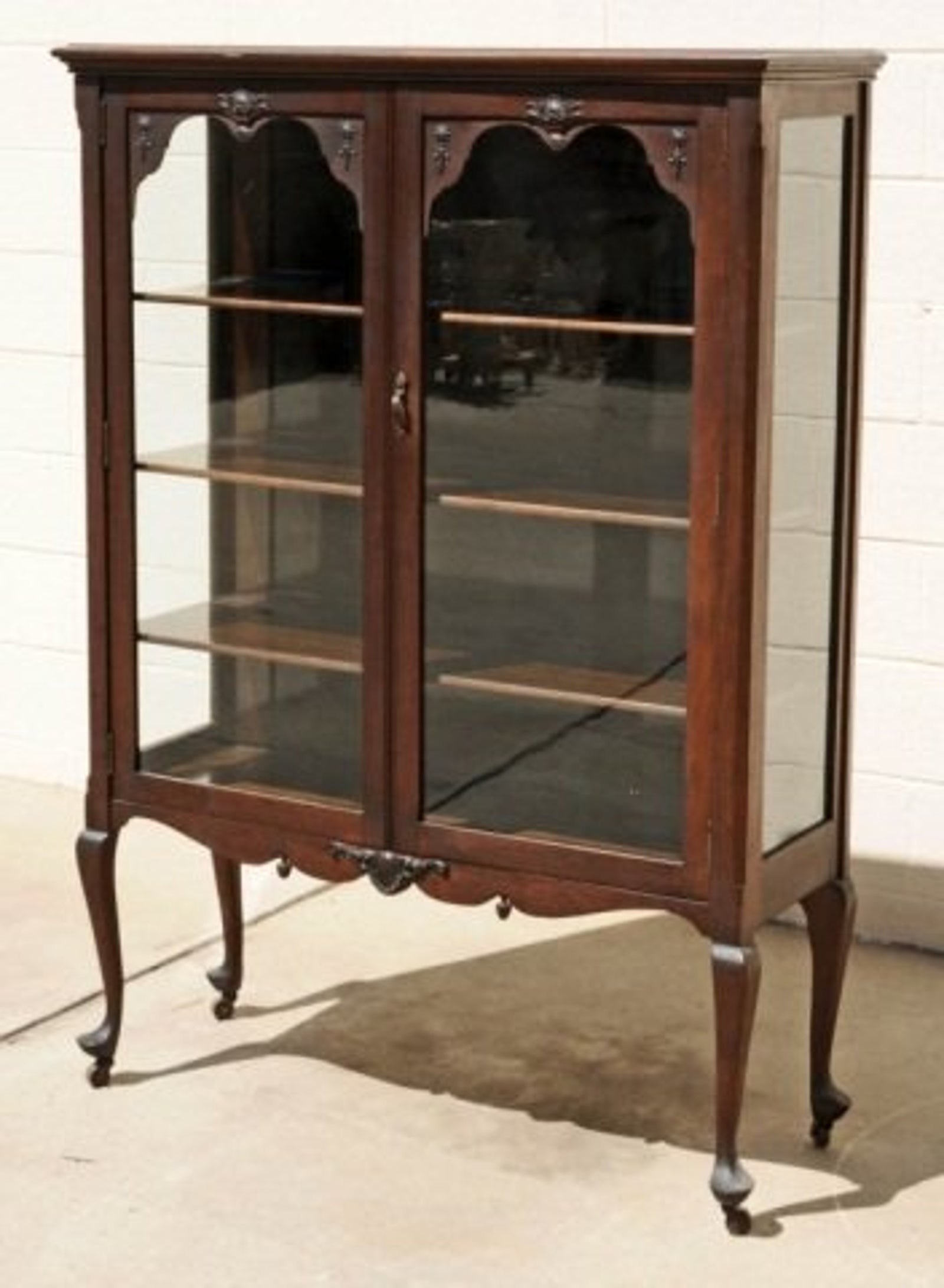 American mahogany queen anne style curio cabinet