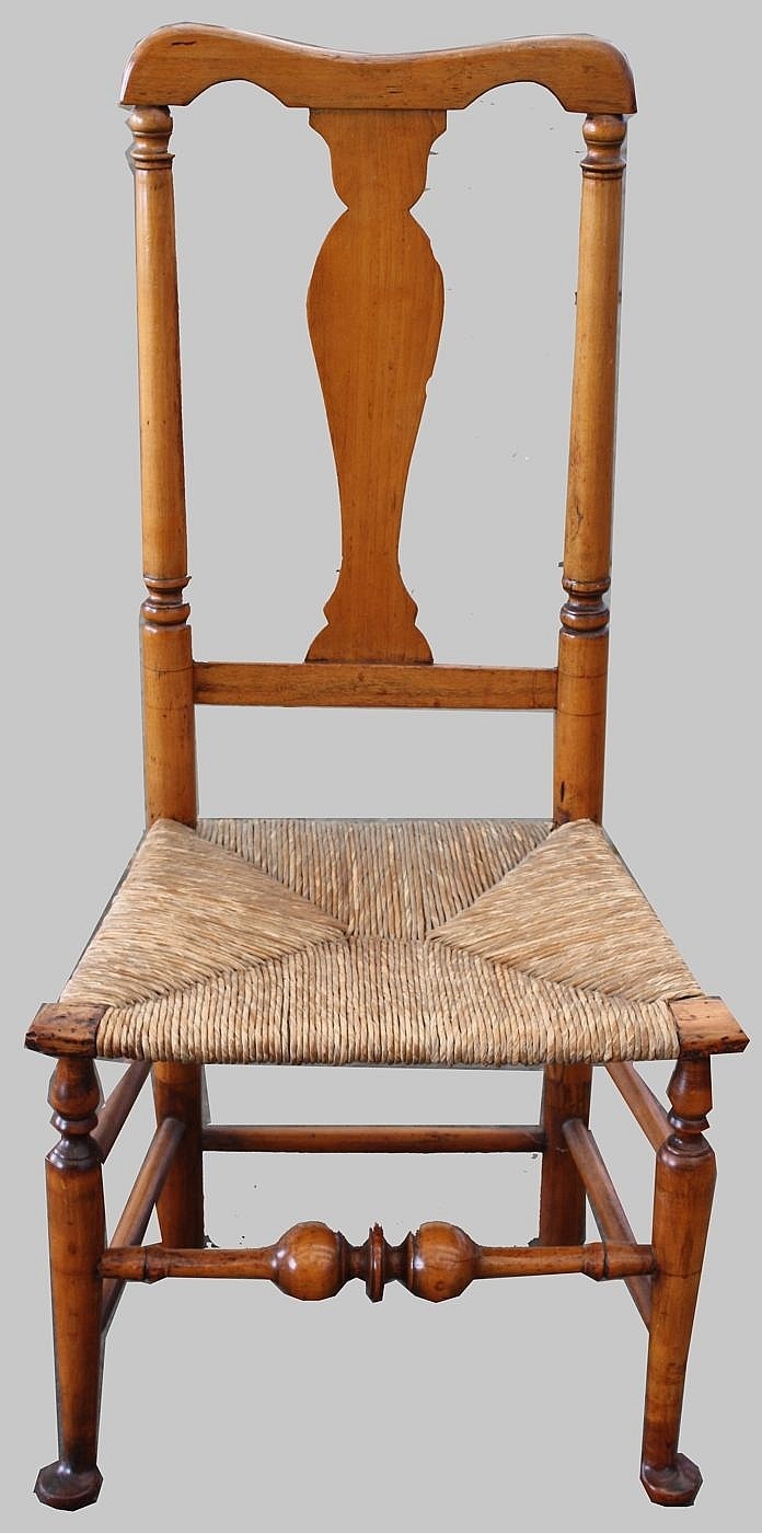Antique american queen anne side chair in maple yoke back
