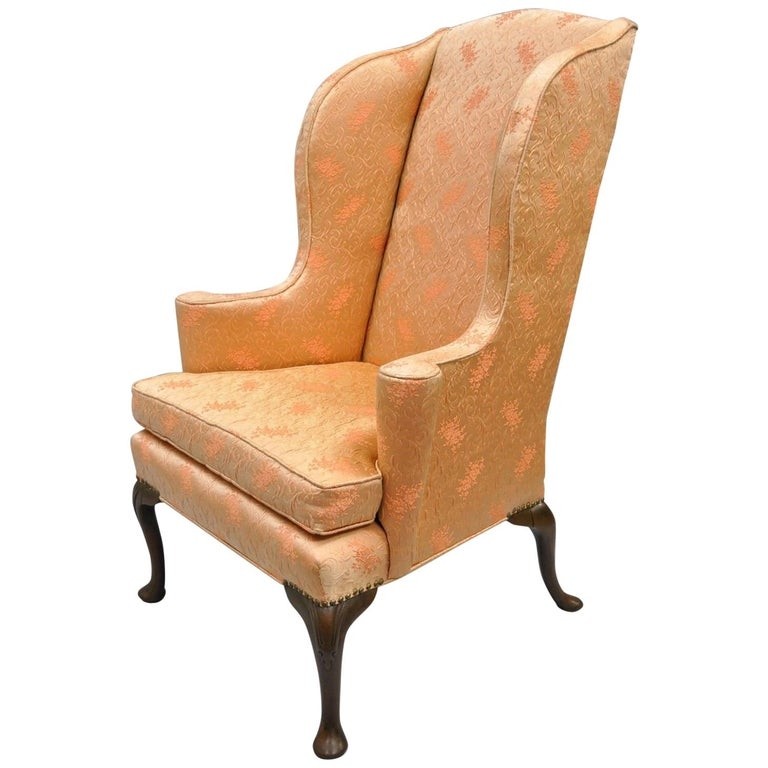 Antique queen anne wingback armchair chair rolled arms for 1