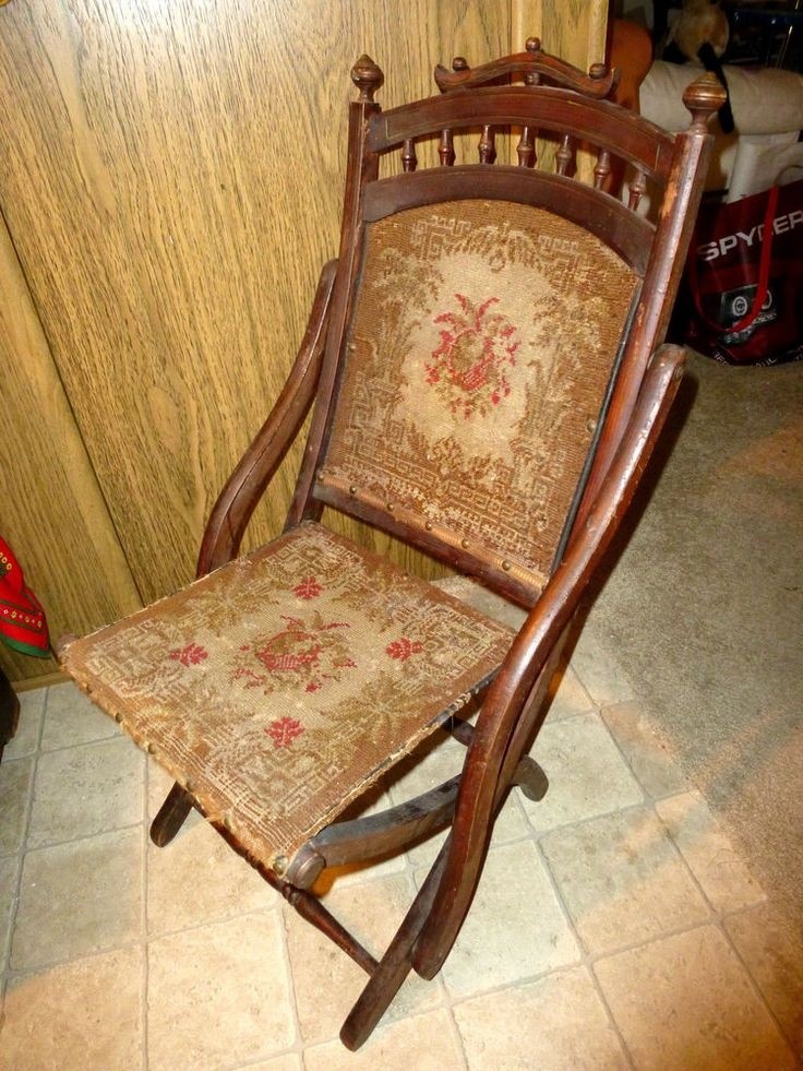 Antique victorian eastlake wood folding chair tapestry