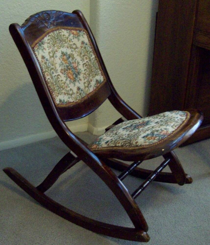 Antique vtg folding rocking chair sewing womens victorian