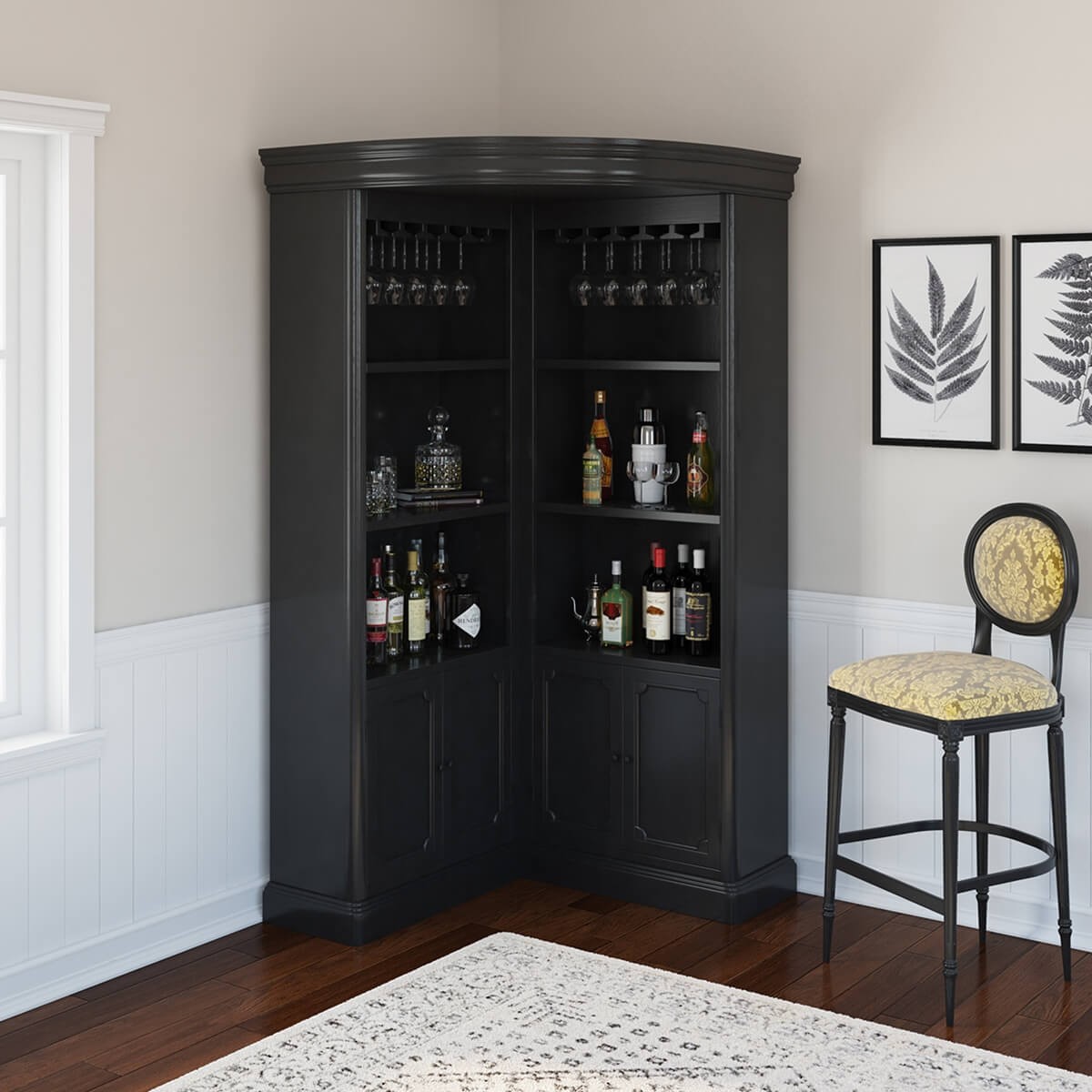 Ashon rustic solid wood tall corner bar cabinet