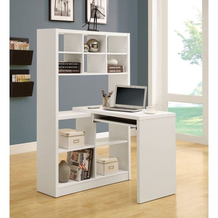Awesome white painted plywood corner desk with shelves