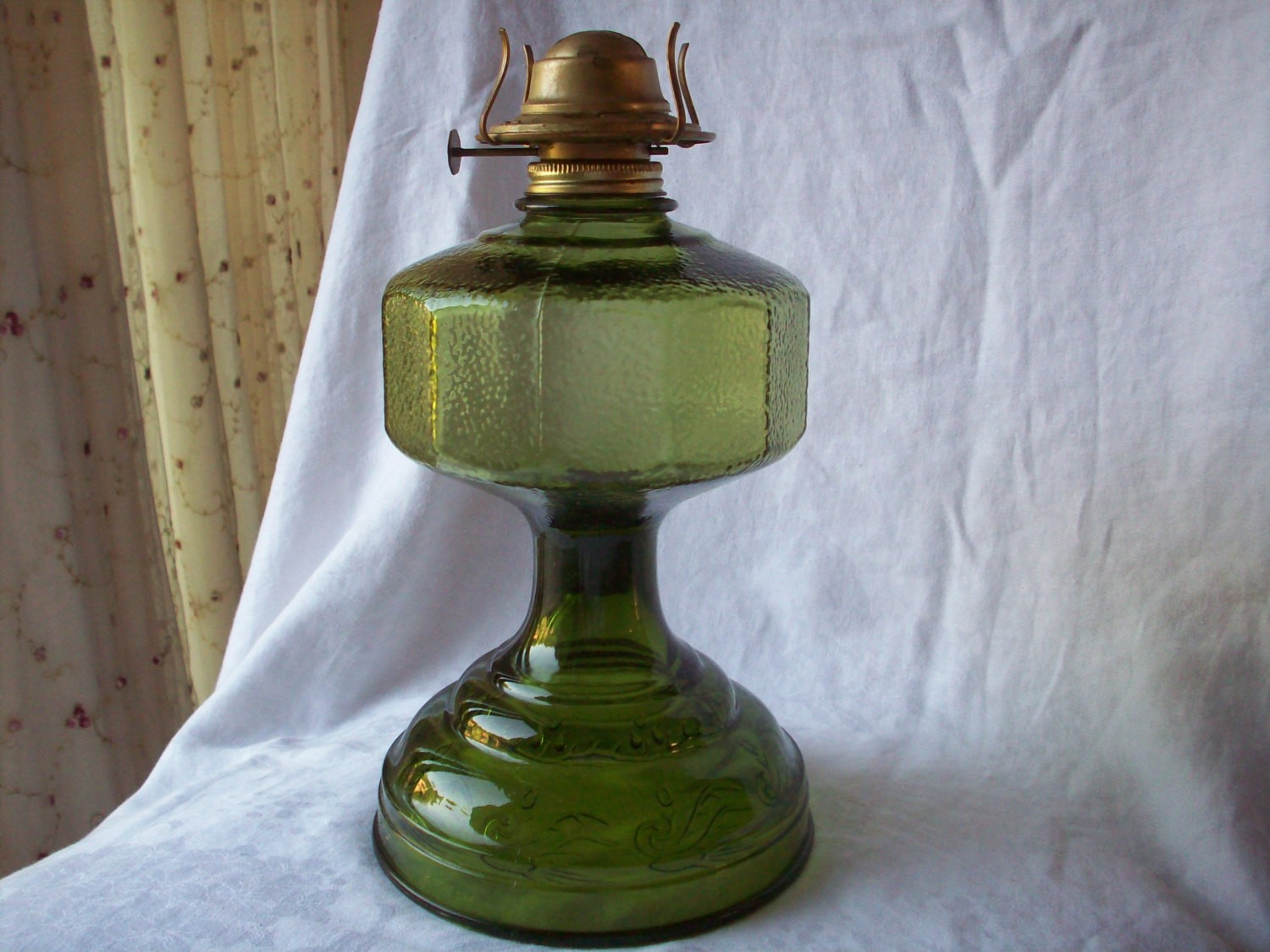 Beautiful green glass kerosene oil lamp