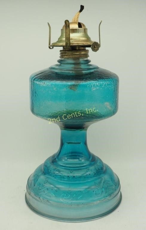 Blue glass kerosene oil lamp antique nice 2nd cents inc