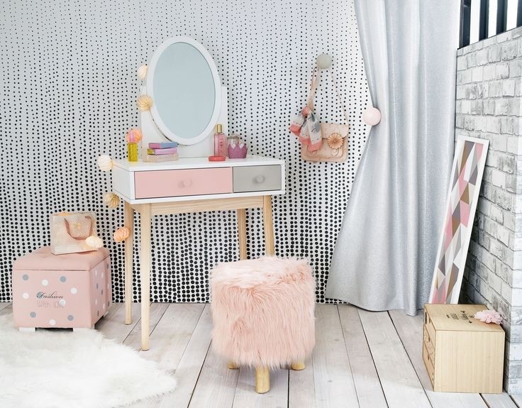 Blush pink grey and white childrens dressing table