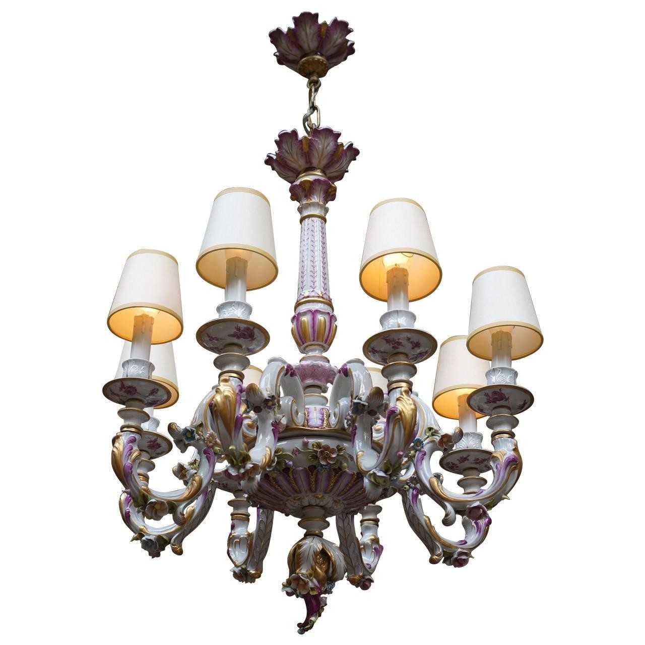 Capodimonte italian porcelain eight light chandelier for