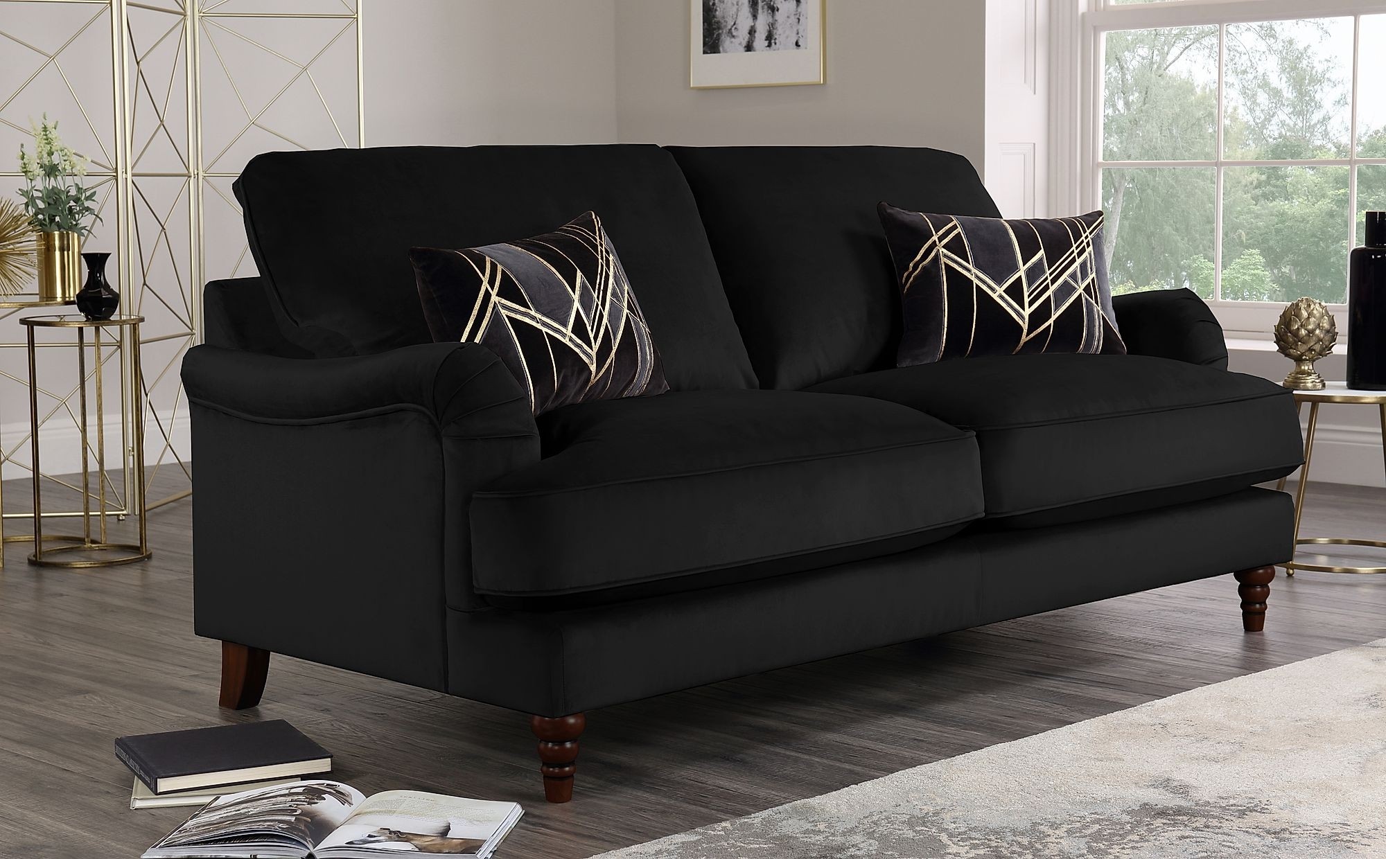 Charleston black velvet 3 seater sofa furniture choice