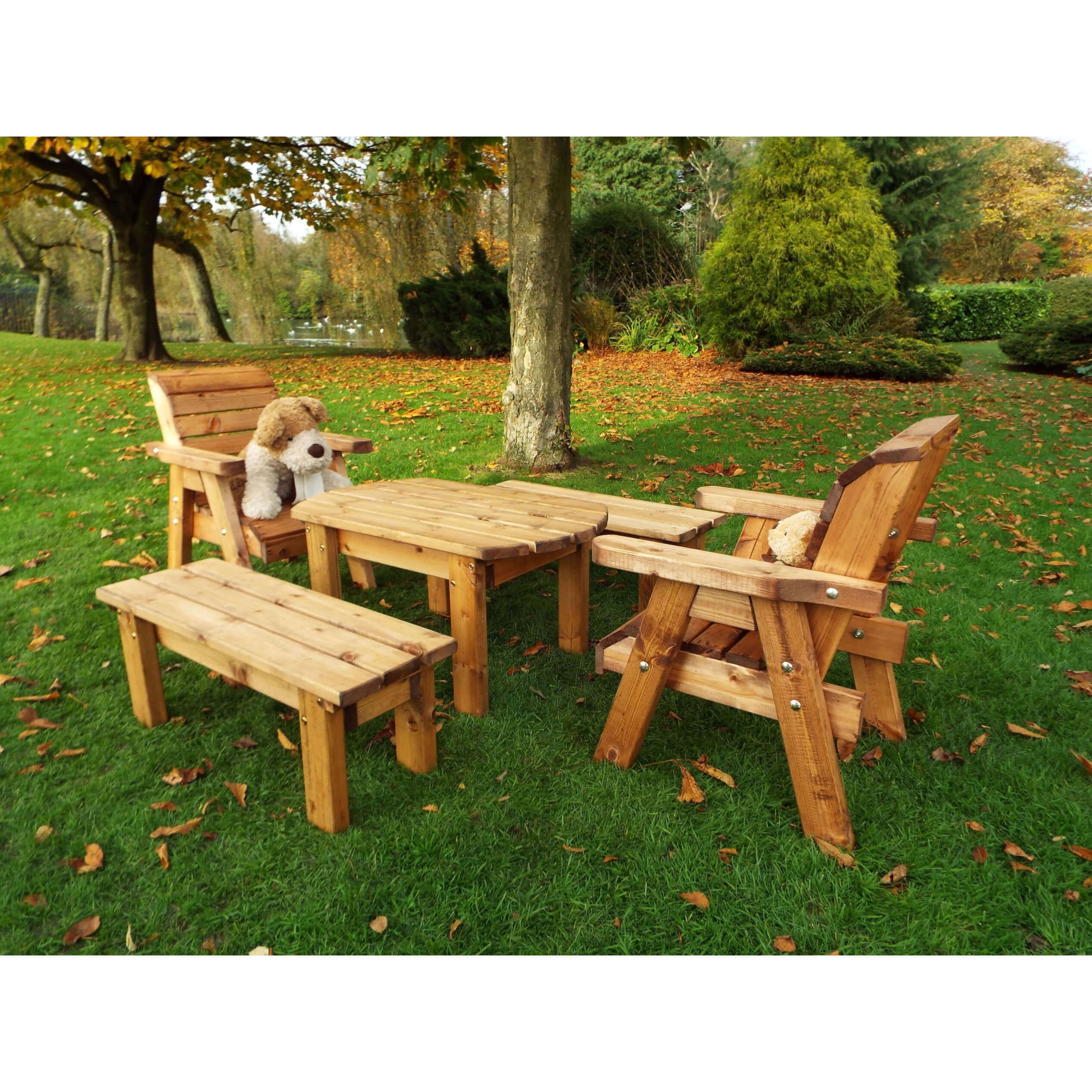Childrens 6 seater wooden outdoor bench and chairs set 1