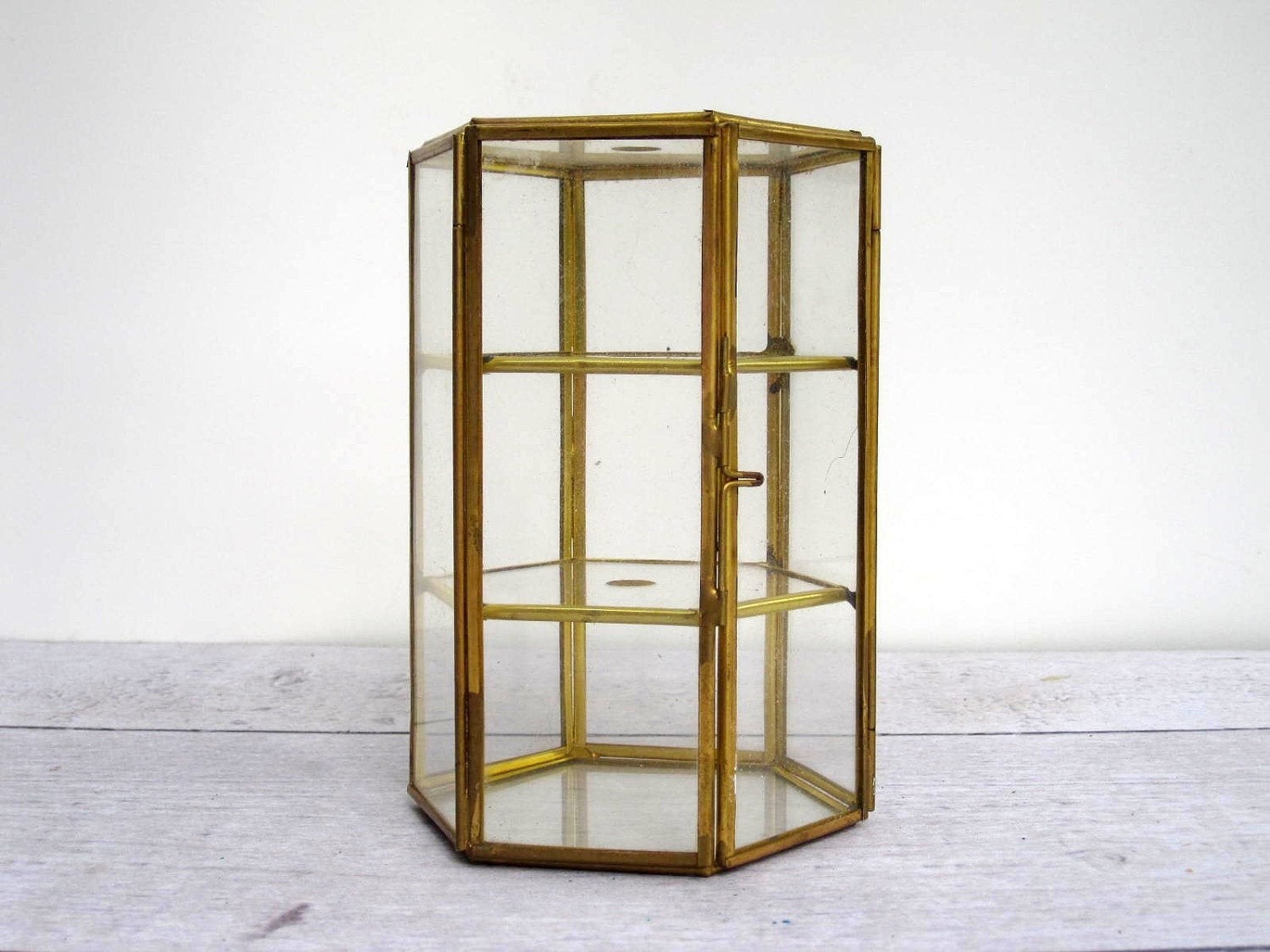 Display case glass and brass box or small curio cabinet
