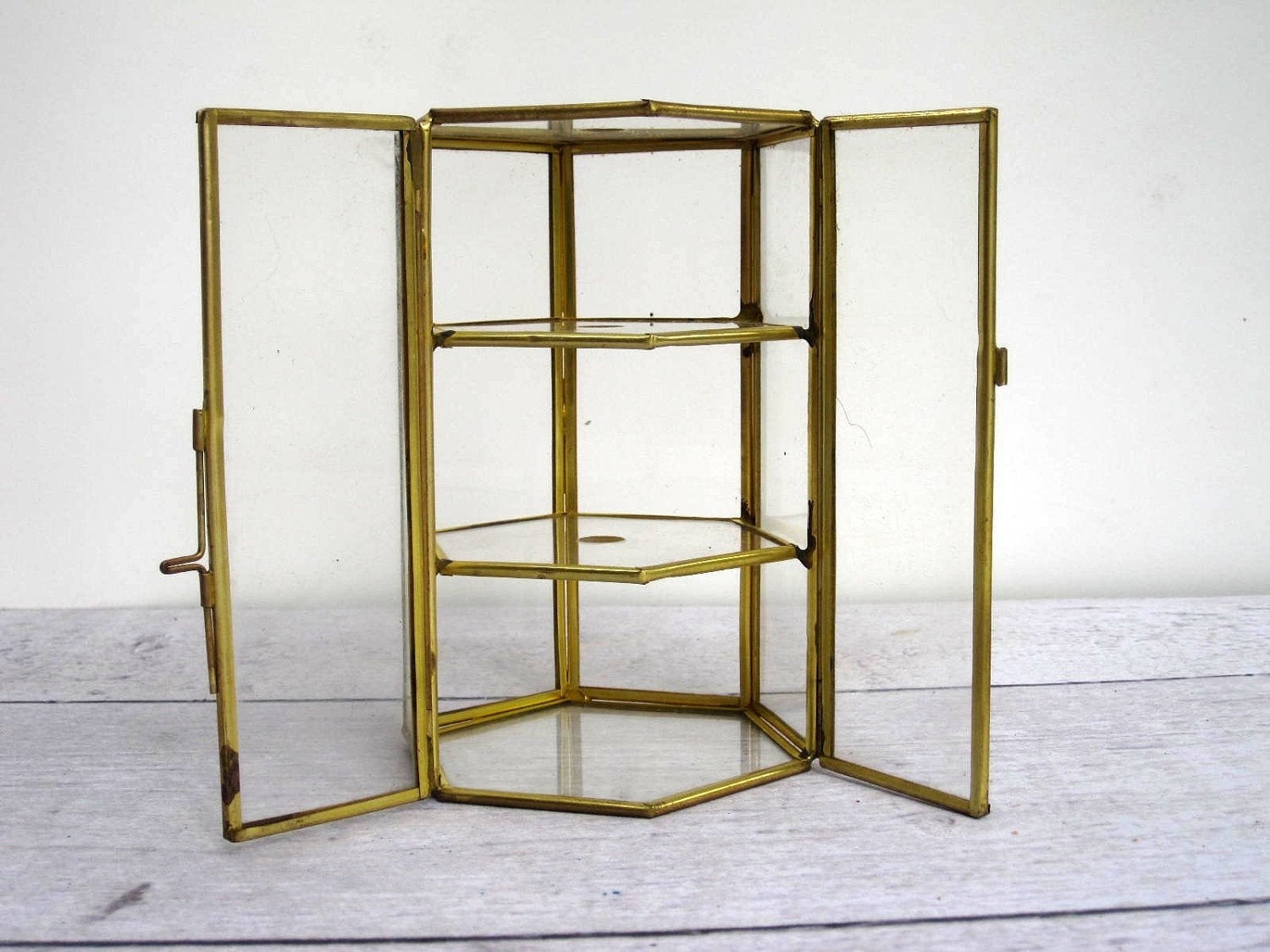 Display case glass and brass box or small curio cabinet
