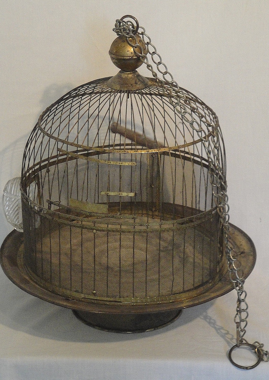 Early brass hendryx bird cage on pedestal antique on sale