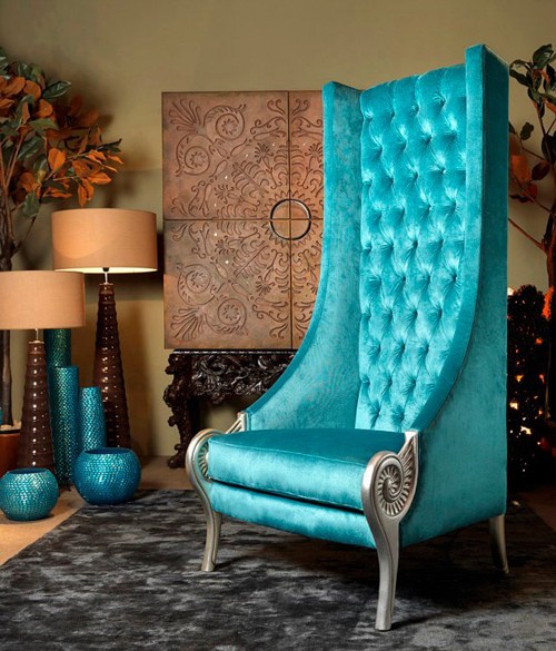 Eclectic high back chairs majestic turquoise armchair by