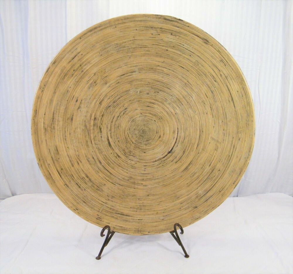 Extra large decorative round plate on stand faux wall 1