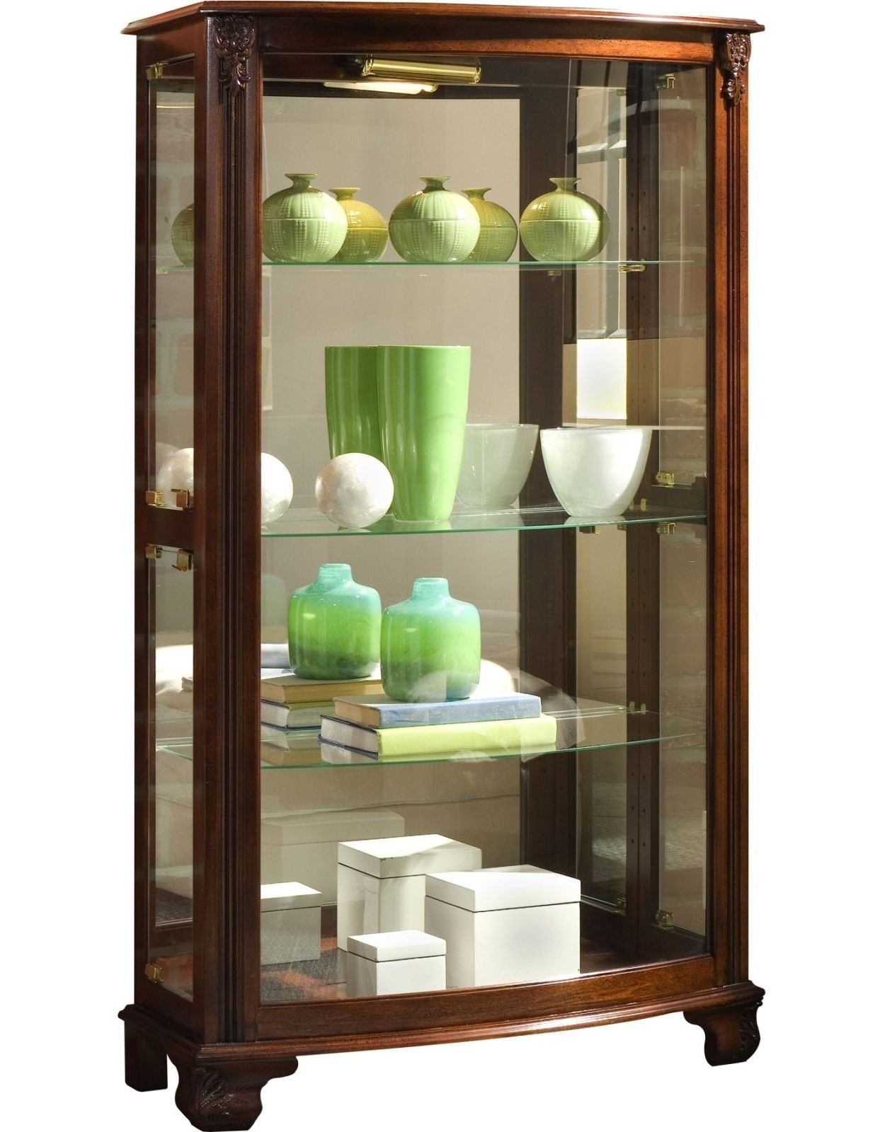 Gallery style 3 shelf fluted mirrored lighted curio