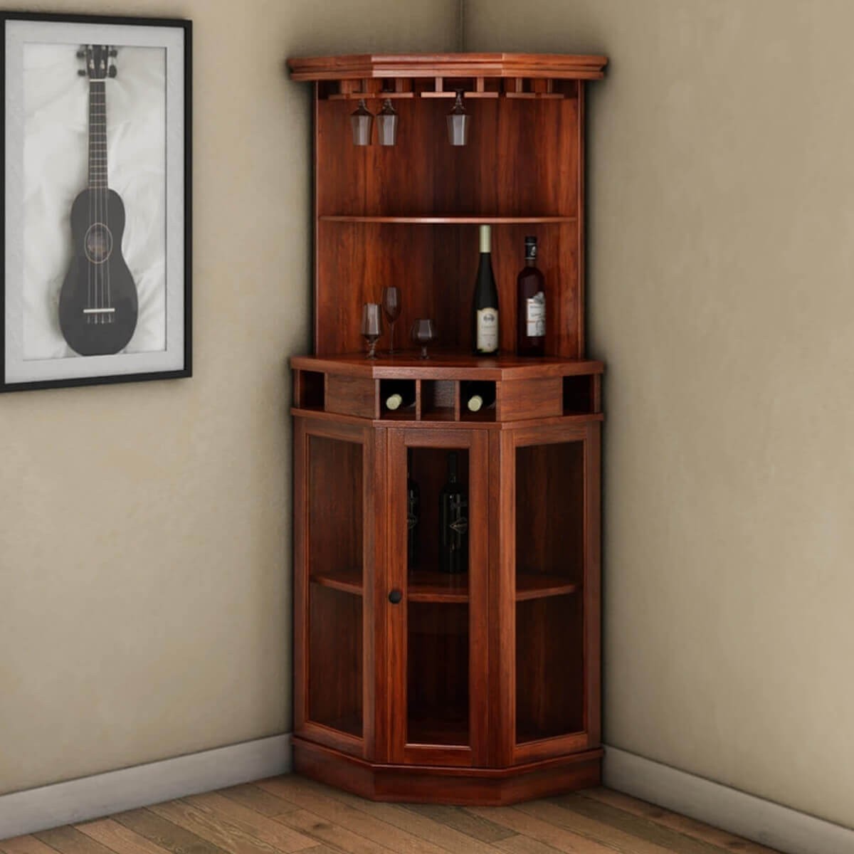 Griffin glass door solid rosewood corner wine bar cabinet