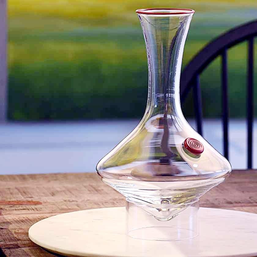 Hand blown glass rolling wine decanter red davallia