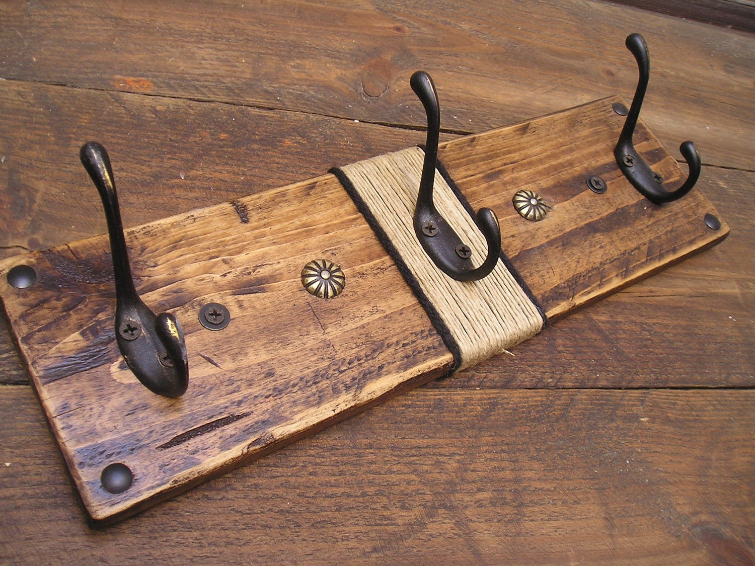 Handmade wooden rustic coat rack towel holder